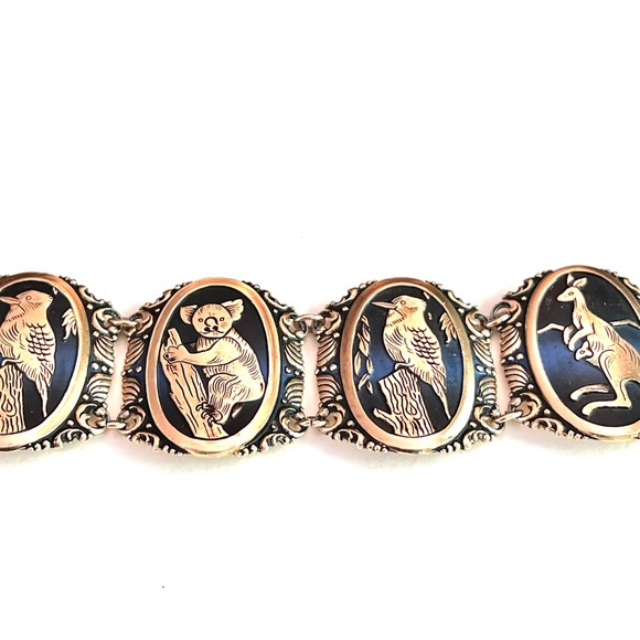 Wide Vintage Link Cuff Bracelet Adjustable Koala Kangaroo Animals Birds Unique - Picture 4 of 9